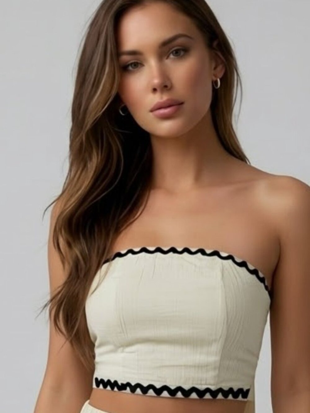 Boho Applique Cropped Bandeau Top And Skirt Set Beige - Picture 5 of 13